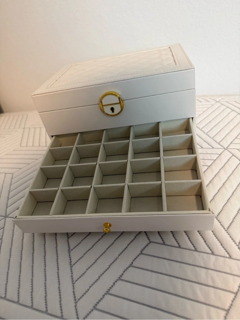White Jewelry Organizer Box with Gold Accents